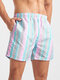 Men Contrast Striped Leisure Swimwear Soft Cozy Board Shorts - Blue