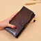 Women Genuine Leather Oil Wax Long Purse 20 Card Slot Phone Bag Multi-function Clutch Bags - Coffee