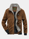 Mens Winter Corduroy 100% Cotton Plus Velvet Warm Zipper Casual Solid Jacket - Coffee