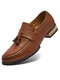 Men Vintage Tassel Pointed Toe Slip On Leather Dress Loafers - Brown