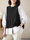 Blusa feminina contrastante manga longa decote careca casual - Preto