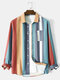 Mens Colorful Block Stripe Chest Pocket Holiday Long Sleeve Shirts - Multi Color