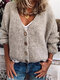 Vintage Solid Color V-neck Button Cardigan For Womens - Off White