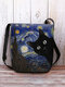 Women Black Cat Pattern Print Colorful Galaxy Felt Bag Crossbody Bag - Blue