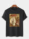 Plus Size Mens Vintage Mushroom Graphic Print Cotton Fashion Short Sleeve T-Shirt - Black