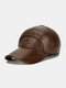 Men Cow Leather Thickened Patchwork Letter Pattern Built-in Ear Protection Windproof Warmth Earflap Hat Baseball Cap - Brown