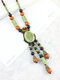 Ceramics Alloy Vintage Ethnic Long Sweater Chain Pendant Clothes Necklace - Green
