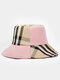 Women Cotton Lattice Solid Color Patchwork Casual Outdoor Sunshade Foldable Bucket Hat - Pink