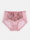 Women Embroidery Applique Mesh See Through Breathable Mid Waist Panties - Pink