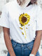 Sunflower Skull Print Short Sleeve T-shirt For Women - White
