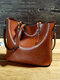 Women Vintage Weekender Bag Soft Leather Campus Bag Oversized Shoulder Bag Handbag Tote - Brown