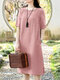 女性ソリッドスプリットヘムカジュアルコットン半袖ドレス - ピンク