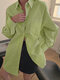 Solid Button Pocket Long Sleeve Lapel Casual Shirt - Green