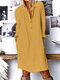 Cotton Solid Color Button V-neck Plus Size Casual Dress - Yellow