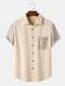 Mens Ethnic Pattern Chest Pocket Corduroy Short Sleeve Shirts - Apricot