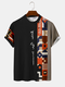Herren Colorful Kurzarm-T-Shirts mit geometrischem Print, Patchwork, Rundhalsausschnitt - Schwarz
