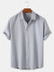 Mens Solid Color Cotton Basic Light Breathable Short Sleeve Shirts - Blue