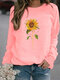 Flower Print Long Sleeve O-neck Casual Sweatshirt For Women - Pink