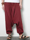 Mens Cotton Linen Solid Casual Wide Legs Harem Pants - Red wine