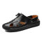 Men Closed Toe Hand Stitching Outdoor Hole Leather Sandals - Black