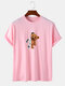 Mens Cartoon Skeleton Bear Graphic Cotton Short Sleeve T-Shirts - Pink