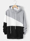 Mens Colorblock Patchwork Drawstring Casual Pullover Hoodie - Gray