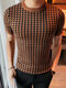 Mens Houndstooth Pattern Crew Neck Knit Short Sleeve T-Shirt - Brown