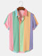 Mens Colorful Pinstripe Button Up Vacation Short Sleeve Shirts - Multi Color