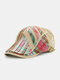 Menico Men Cotton Outdoor Spliced Plaid Panel Visor Vintage Hat Beret Flat Cap Forward Hat - Khaki