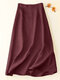 Saia feminina casual de algodão com zíper nas costas de cor sólida - Vinho vermelho