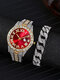2 Pcs/Set Alloy Diamond Men Business Watch Decorated Pointer Quartz Watch Bracelet - #07