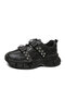 Women Breathable Comfy Lace-up Casual Stylish Rhinestone Decor Chunky Sneaker Shoes - Black