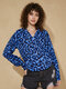 Леопардовый принт с длинными рукавами и лацканами на пуговицах Рубашка - синий