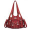 Women Hardware Multi-pockets Durable Soft Leather Shoulder Bag - Red