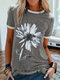 Flower Print Short Sleeve O-neck Casual T-shirt For Women - Grey