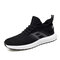 Men Knitted Fabric Comfy Breathable Lace Up Casaul Running Shoes - Black
