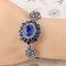 Vintage Cuff Bracelet Oval Rhinestone Water Drop Gold Plated Bangle Ethnic Jewelry for Women - Blue