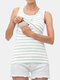 Multi-functional Maternity Striped Print Nursing Vest - Light Green