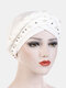 Women Cotton Multi Color Solid Casual Sunshade White Pearl Decor Side Braid Baotou Hats Beanie Hats - White