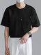 Camiseta masculina sólida de manga curta com bolso grande - Preto