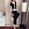 Knitted Casual Sportswear Suit Women's Two-piece V-neck - Black