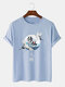 Mens Crane Chinese Character Graphic Cotton Short Sleeve T-Shirts - Light Blue