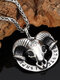 Vintage Trendy Sheep Head Geometric Shape Rune Pattern Titanium Steel Stainless Steel Necklaces - Pendant + Necklace