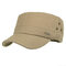 Mens Outdoor Sunshade Cotton Military Cap Casual Adjustable Flat Top Hat With Three Breathable Holes - Khaki