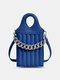 Women Faux Leather Lattice Pattern Chain Large Capacity Crossbody Shoulder Bag - Blue