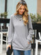 Solid Kangaroo Pocket Long Sleeve Knit Hoodie For Women - Gray