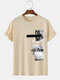 Mens Photo Graphics Crew Neck 100% Cotton Short Sleeve T-Shirts - Apricot