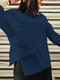 Women Irregular Button Design Solid Long Sleeve Shirt - Navy