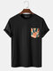 Mens Tropical Leaf Chest Pocket Print Casual Short Sleeve T-Shirts - Black