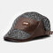 Men Woolen Leather Patchwork Fashion Beret Flat Cap Personality Forward Hat - Gray
